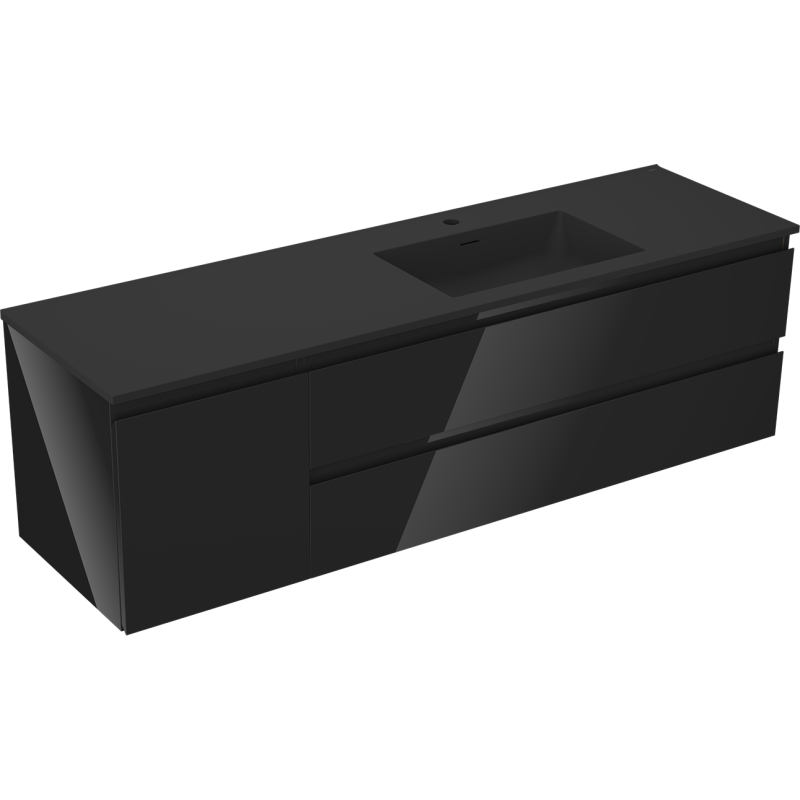 Mexen Orio шкаф за баня 160 см с мивка Otis дясна, 2S, 1D, черен гланц/черен мат - 91A13-16047-3-BBFFF70-W18P71