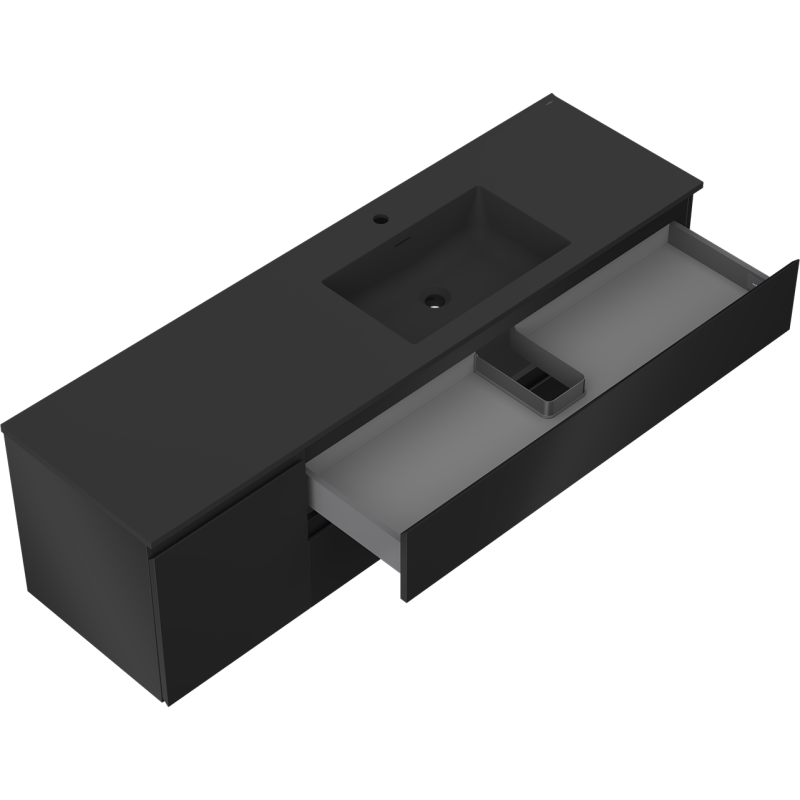 Mexen Orio шкаф за баня 160 см с мивка Otis дясна, 2S, 1D, черна мат - 91A13-16047-3-BBFFF71-W18P71