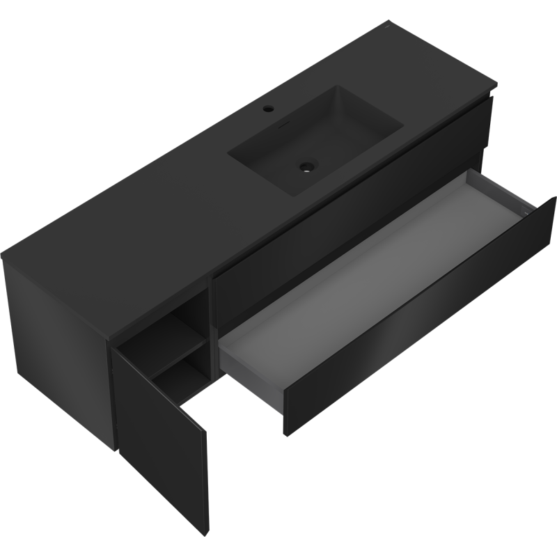 Mexen Orio шкаф за баня 160 см с мивка Otis дясна, 2S, 1D, черна мат - 91A13-16047-3-BBFFF71-W18P71