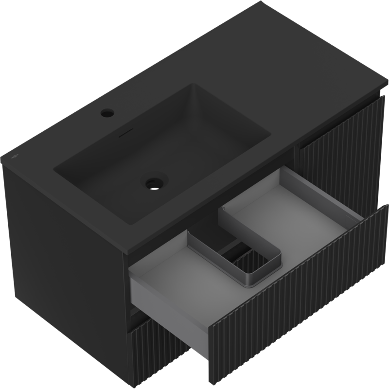 Mexen Rivel шкаф за баня 90 см с мивка Otis лява, 2S, 1D, нарязан, черен мат