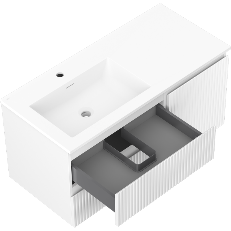 Mexen Rivel 100 см шкаф за баня с мивка Otis ляв, 2S, 1D, набразден, бял мат