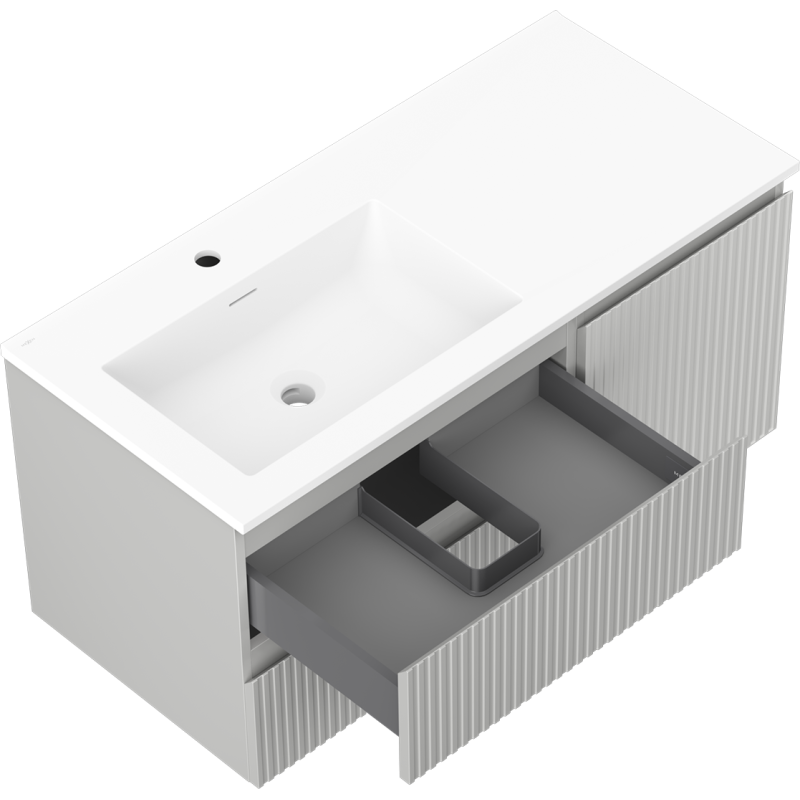 Mexen Rivel шкаф за баня 100 см с мивка Otis ляв, 2S, 1D, оребрен, сив мат/бял мат - 91A23-10047-3-BBFFF62-W18L01