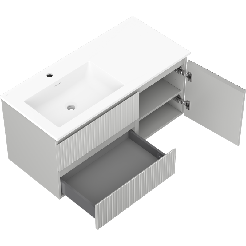 Mexen Rivel шкаф за баня 100 см с мивка Otis ляв, 2S, 1D, оребрен, сив мат/бял мат - 91A23-10047-3-BBFFF62-W18L01
