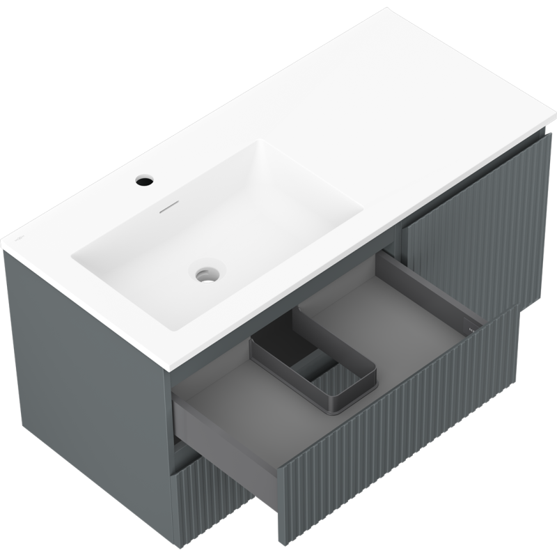 Mexen Rivel шкаф за баня 100 см с мивка Otis ляв, 2S, 1D, релефна, графит/бял мат - 91A23-10047-3-BBFFF66-W18L01