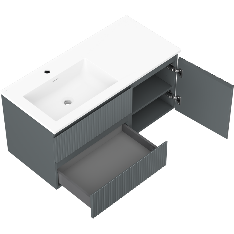 Mexen Rivel шкаф за баня 100 см с мивка Otis ляв, 2S, 1D, релефна, графит/бял мат - 91A23-10047-3-BBFFF66-W18L01