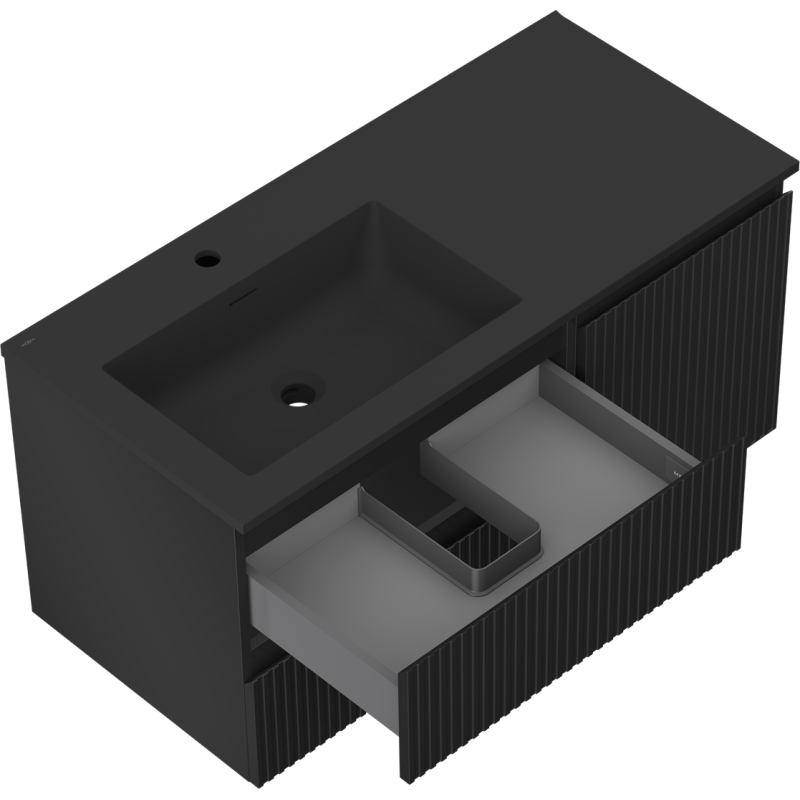 Mexen Rivel шкаф за баня 100 см с мивка Otis лява, 2S, 1D, рифелована, черен мат