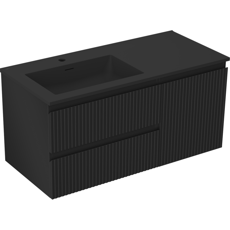 Mexen Rivel шкаф за баня 100 см с мивка Otis лява, 2S, 1D, рифелована, черен мат