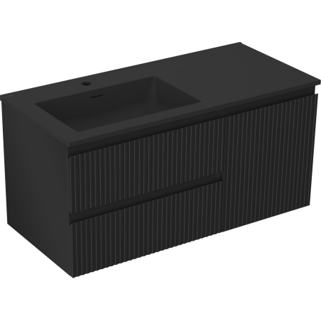 Mexen Rivel шкаф за баня 100 см с мивка Otis лява, 2S, 1D, рифелована, черен мат
