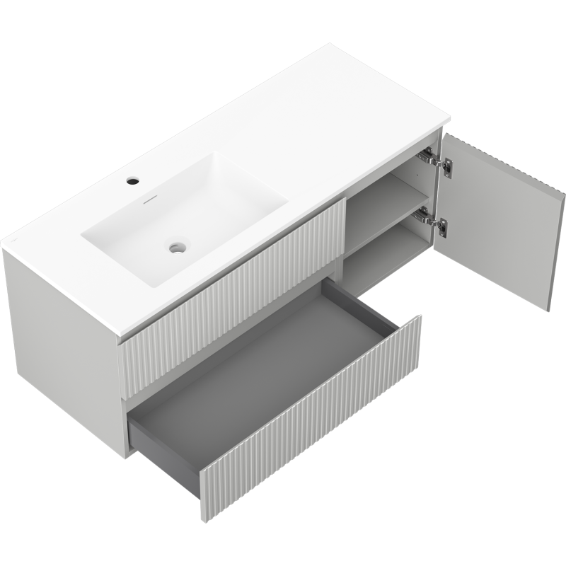 Mexen Rivel шкаф за баня 120 см с мивка Otis ляв, 2S, 1D, набразден, сив мат/бял мат - 91A23-12047-3-BBFFF62-W18L01