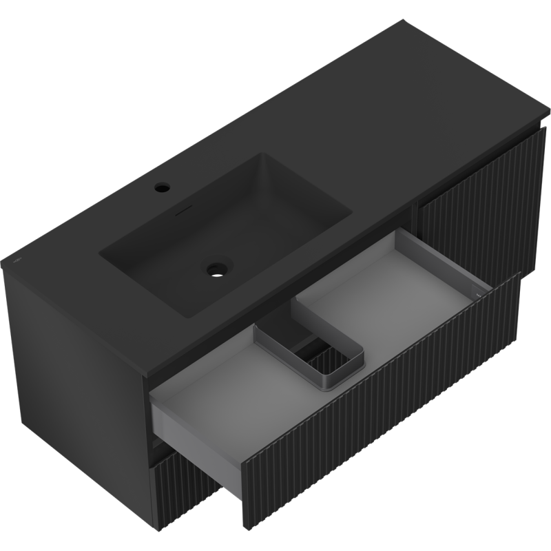 Mexen Rivel баня шкаф 120 см с мивка Otis лява, 2S, 1D, ребриста, черен мат - 91A23-12047-3-BBFFF71-W18L71