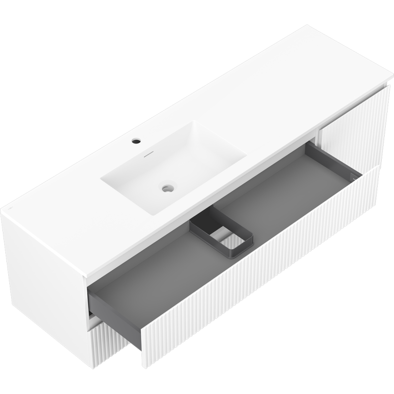 Mexen Rivel шкаф за баня 160 см с мивка Otis лява, 2S, 1D, релефен, бял мат