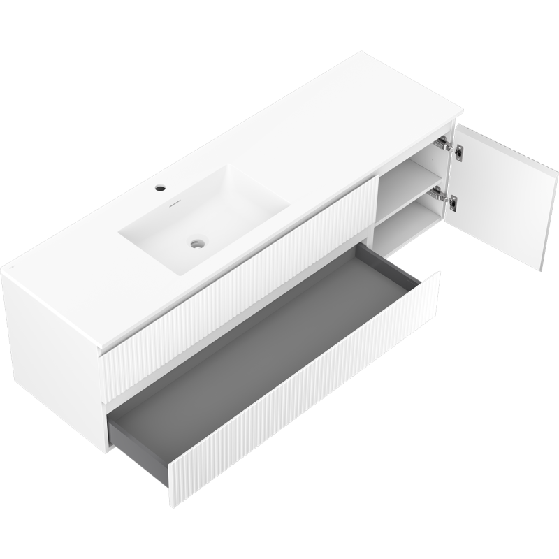 Mexen Rivel шкаф за баня 160 см с мивка Otis лява, 2S, 1D, релефен, бял мат
