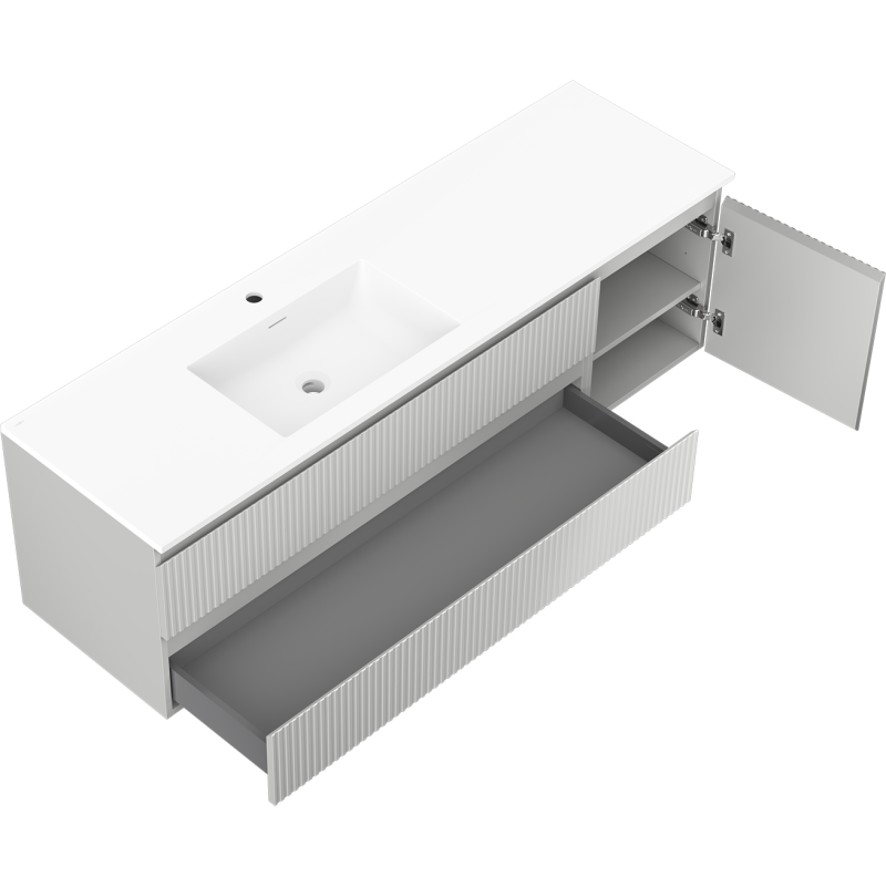 Mexen Rivel шкаф за баня 160 см с мивка Otis ляв, 2S, 1D, оребрен, сив мат/бял мат - 91A23-16047-3-BBFFF62-W18L01