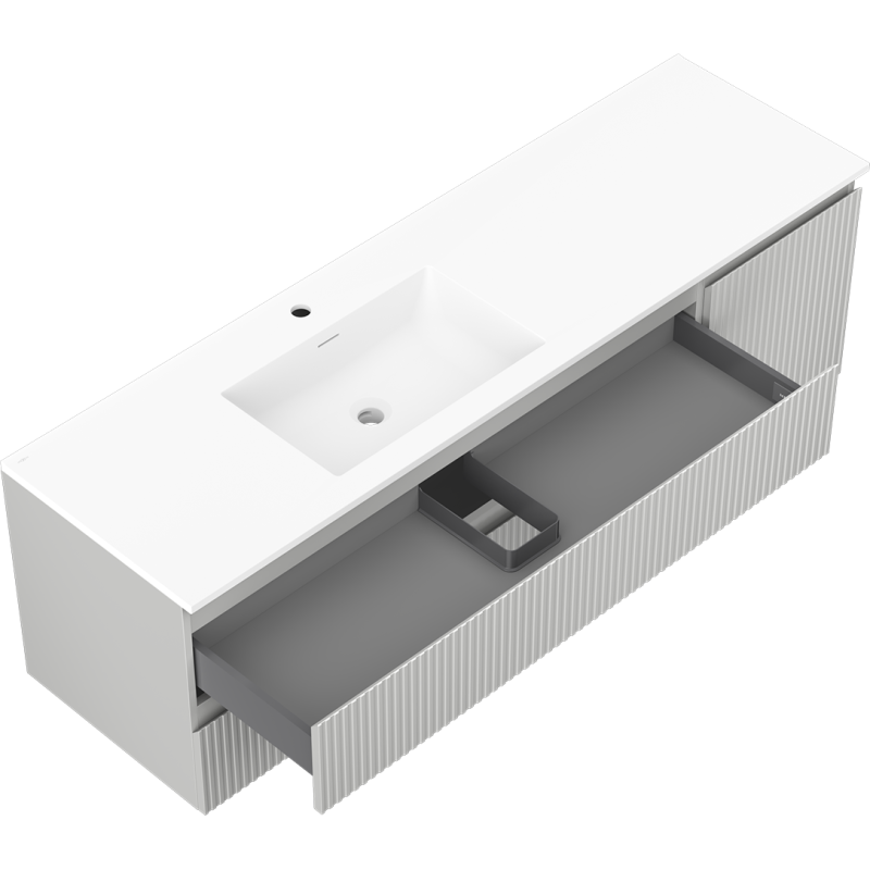 Mexen Rivel шкаф за баня 160 см с мивка Otis ляв, 2S, 1D, оребрен, сив мат/бял мат - 91A23-16047-3-BBFFF62-W18L01
