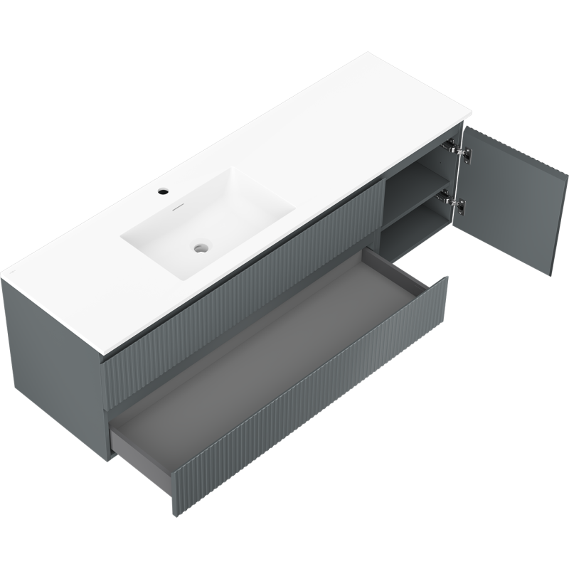 Mexen Rivel баня шкаф 160 см с мивка Otis лява, 2S, 1D, набраздена, графит/бял мат - 91A23-16047-3-BBFFF66-W18L01