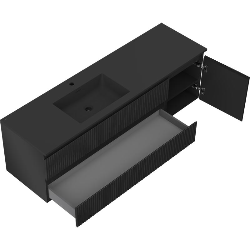 Mexen Rivel шкаф за баня 160 см с мивка Otis лява, 2S, 1D, набраздена, черна мат - 91A23-16047-3-BBFFF71-W18L71
