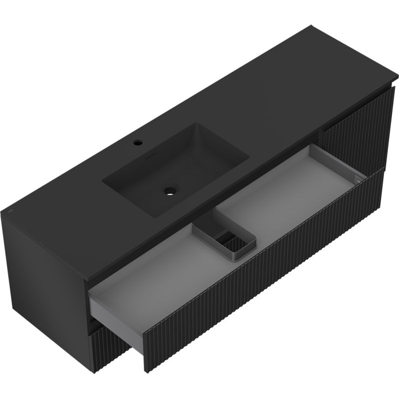 Mexen Rivel шкаф за баня 160 см с мивка Otis лява, 2S, 1D, набраздена, черна мат - 91A23-16047-3-BBFFF71-W18L71