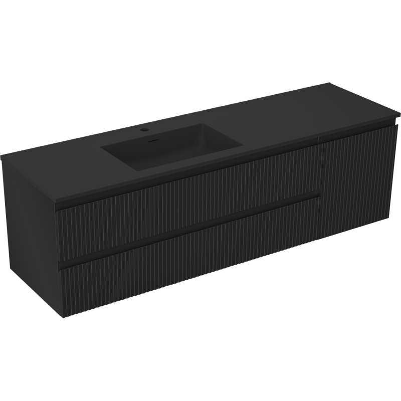 Mexen Rivel шкаф за баня 160 см с мивка Otis лява, 2S, 1D, набраздена, черна мат - 91A23-16047-3-BBFFF71-W18L71