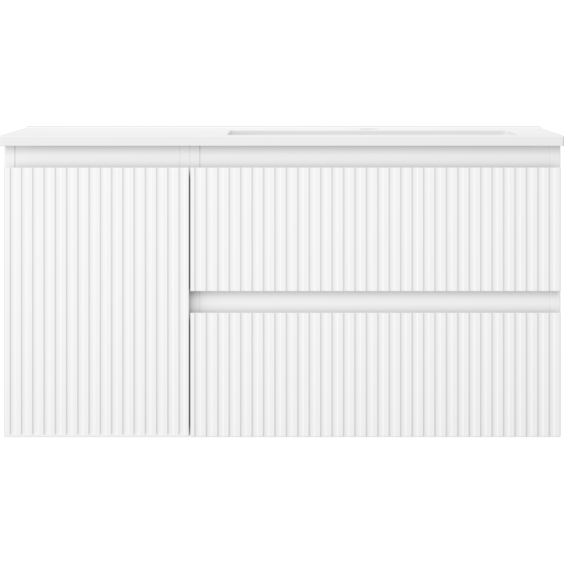 Mexen Rivel баня шкаф 90 см с мивка Otis дясна, 2S, 1D, оребрена, бяла мат