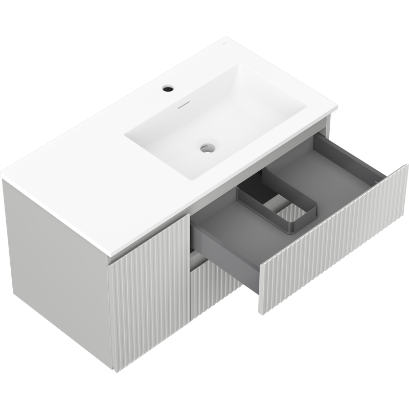 Mexen Rivel шкаф за баня 90 см с мивка Otis дясна, 2S, 1D, набраздена, сив мат/бял мат - 91A23-09047-3-BBFFF62-W18P01