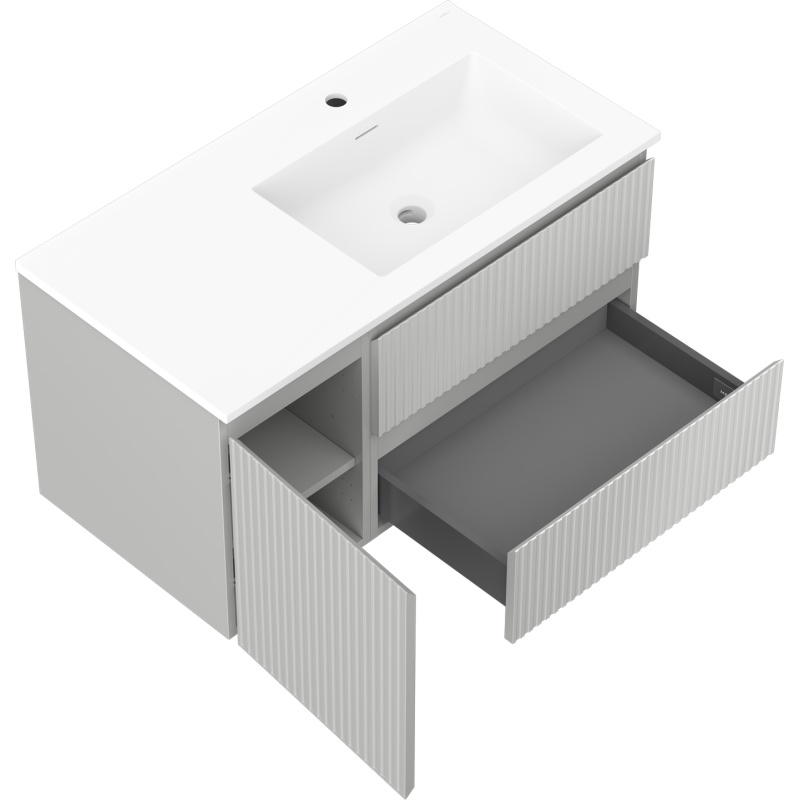 Mexen Rivel шкаф за баня 90 см с мивка Otis дясна, 2S, 1D, набраздена, сив мат/бял мат - 91A23-09047-3-BBFFF62-W18P01
