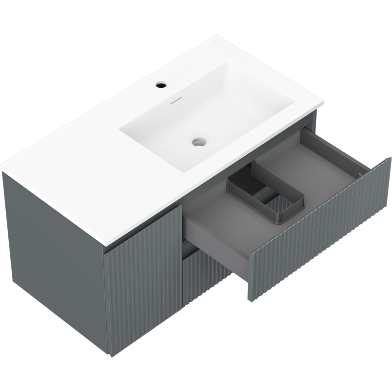 Mexen Rivel шкаф за баня 90 см с мивка Otis дясна., 2S, 1D, рифелована, графит/бял мат - 91A23-09047-3-BBFFF66-W18P01