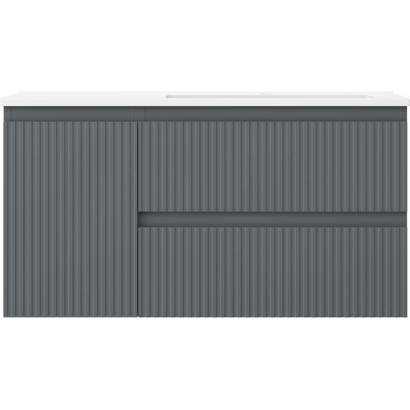 Mexen Rivel шкаф за баня 90 см с мивка Otis дясна., 2S, 1D, рифелована, графит/бял мат - 91A23-09047-3-BBFFF66-W18P01