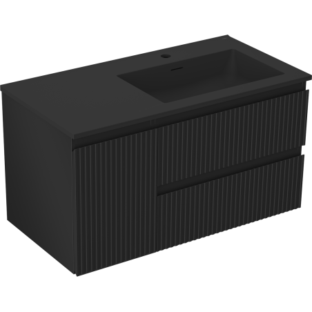 Mexen Rivel шкафче за баня 90 см с мивка Otis дясна, 2S, 1D, рифлено, черен мат - 91A23-09047-3-BBFFF71-W18P71