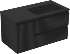 Mexen Rivel шкафче за баня 90 см с мивка Otis дясна, 2S, 1D, рифлено, черен мат - 91A23-09047-3-BBFFF71-W18P71