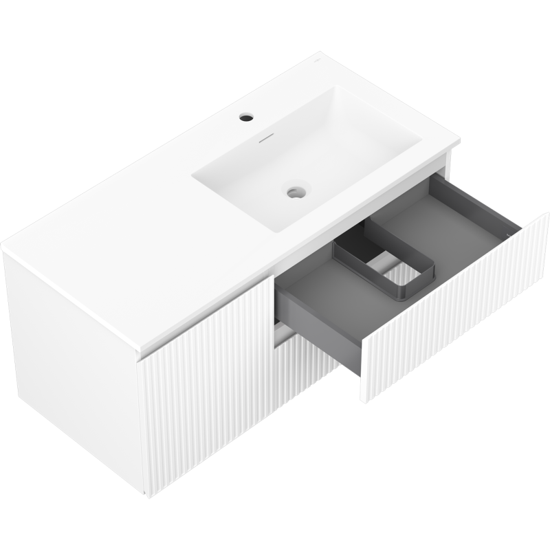 Mexen Rivel баня шкаф 100 cm с мивка Otis дясна, 2S, 1D, оребрена, бяла мат - 91A23-10047-3-BBFFF01-W18P01
