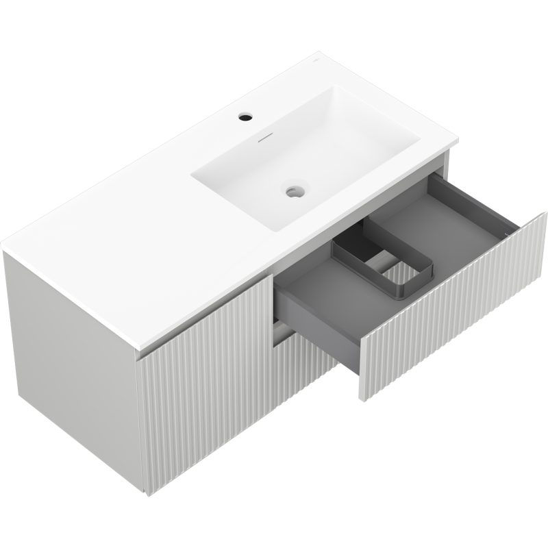 Mexen Rivel шкаф за баня 100 cm с мивка Otis дясна, 2S, 1D, рифована, сиво/бял мат - 91A23-10047-3-BBFFF62-W18P01