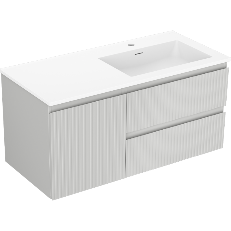 Mexen Rivel шкаф за баня 100 cm с мивка Otis дясна, 2S, 1D, рифована, сиво/бял мат - 91A23-10047-3-BBFFF62-W18P01
