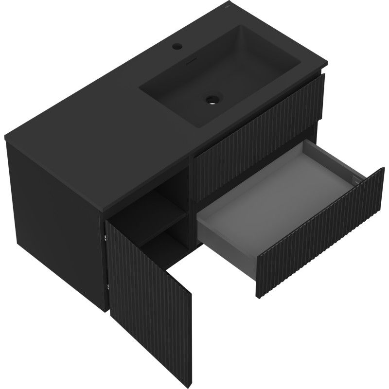 Mexen Rivel шкаф за баня 100 см с мивка Otis дясна, 2S, 1D, ерозирана, черна мат