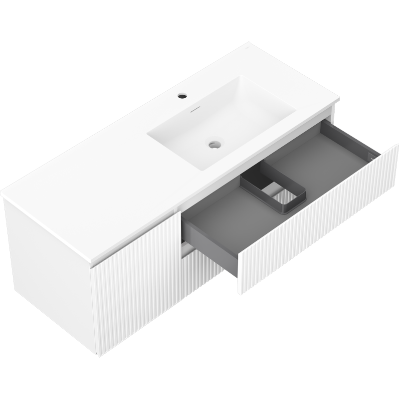 Mexen Rivel шкаф за баня 120 см с мивка Otis дясна, 2S, 1D, рифелована, бяла мат - 91A23-12047-3-BBFFF01-W18P01