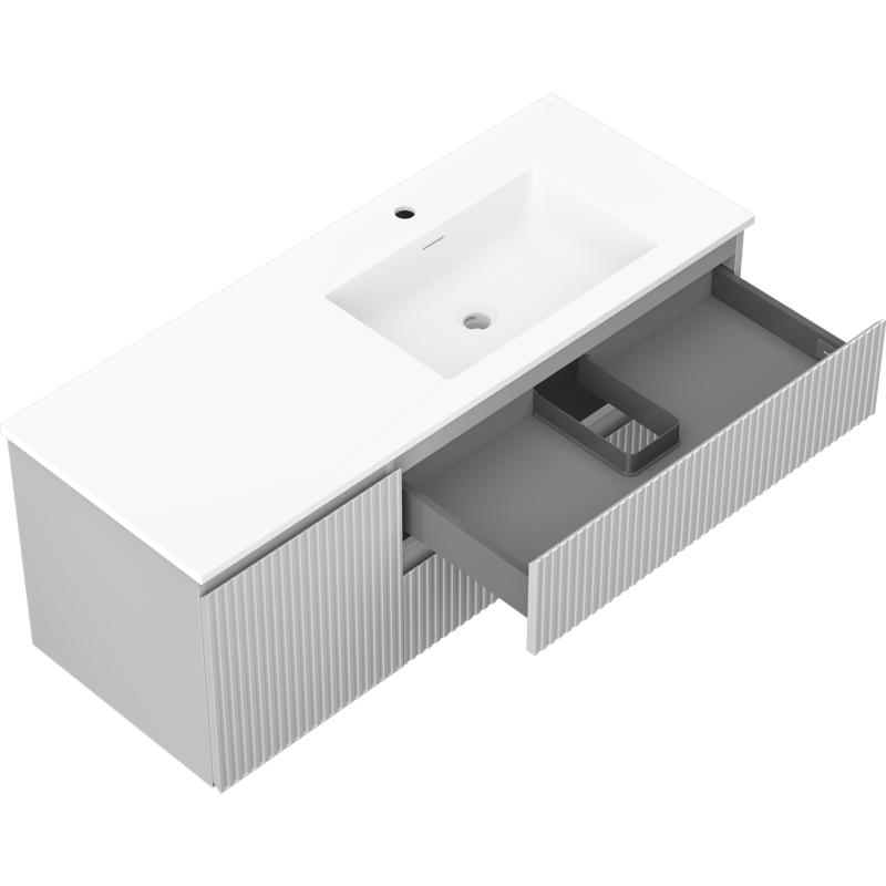 Mexen Rivel шкаф за баня 120 см с мивка Otis дясна, 2S, 1D, релефен, сив/бял мат - 91A23-12047-3-BBFFF62-W18P01