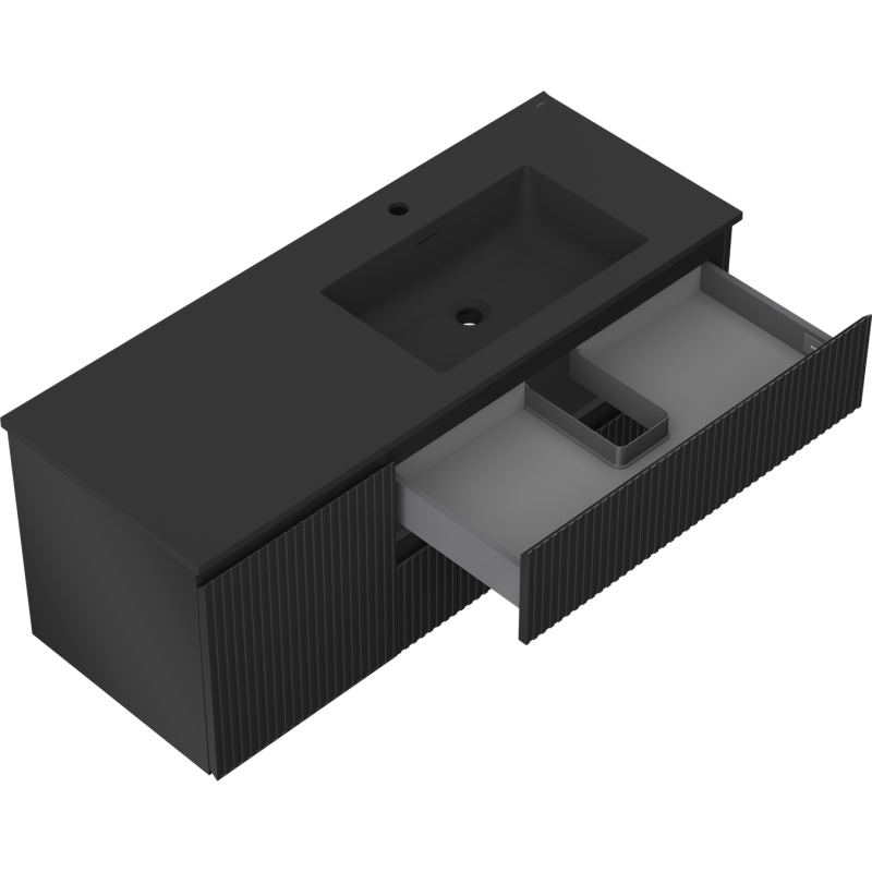 Mexen Rivel баня шкаф 120 см с мивка Otis дясна, 2S, 1D, рифлена, черна матова - 91A23-12047-3-BBFFF71-W18P71
