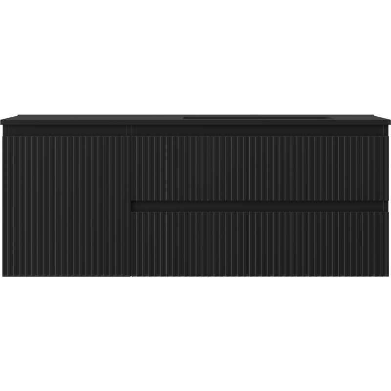 Mexen Rivel баня шкаф 120 см с мивка Otis дясна, 2S, 1D, рифлена, черна матова - 91A23-12047-3-BBFFF71-W18P71