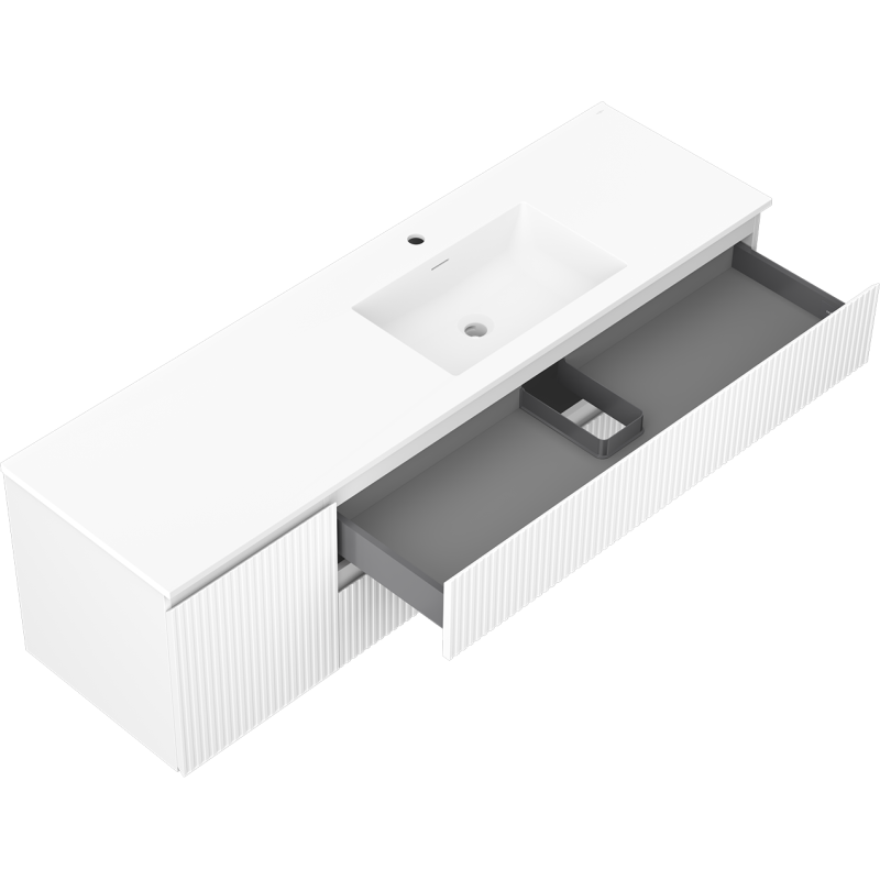 Mexen Rivel шкаф за баня 160 см с мивка Otis дясна, 2S, 1D, набраздена, бяла мат - 91A23-16047-3-BBFFF01-W18P01