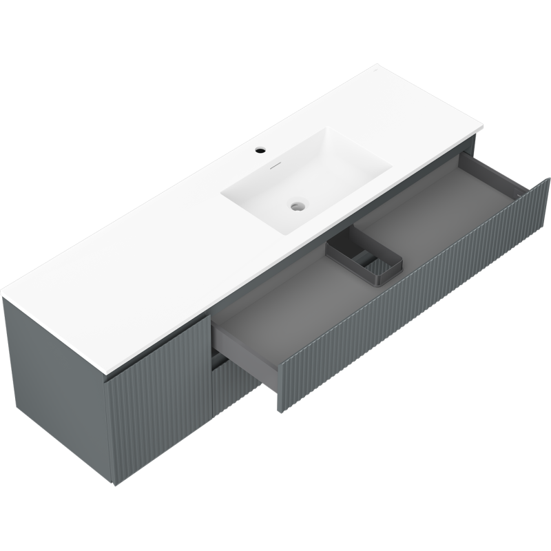 Mexen Rivel баня шкаф 160 см с мивка Otis дясно, 2S, 1D, набраздена, графит/бял мат - 91A23-16047-3-BBFFF66-W18P01