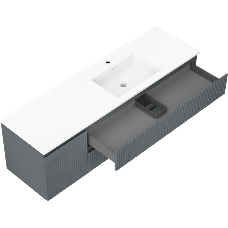 Mexen Rivel Шкаф за баня 160 см с мивка Otis дясна, 2S, 1D, рифелована, графит/бяла