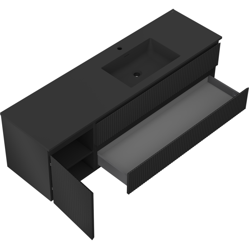 Mexen Rivel шкаф за баня 160 см с мивка Otis дясна, 2S, 1D, релефна, черна мат - 91A23-16047-3-BBFFF71-W18P71