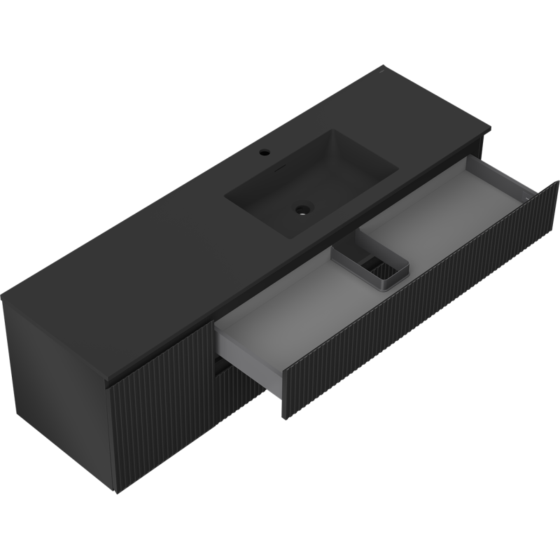 Mexen Rivel шкаф за баня 160 см с мивка Otis дясна, 2S, 1D, релефна, черна мат - 91A23-16047-3-BBFFF71-W18P71