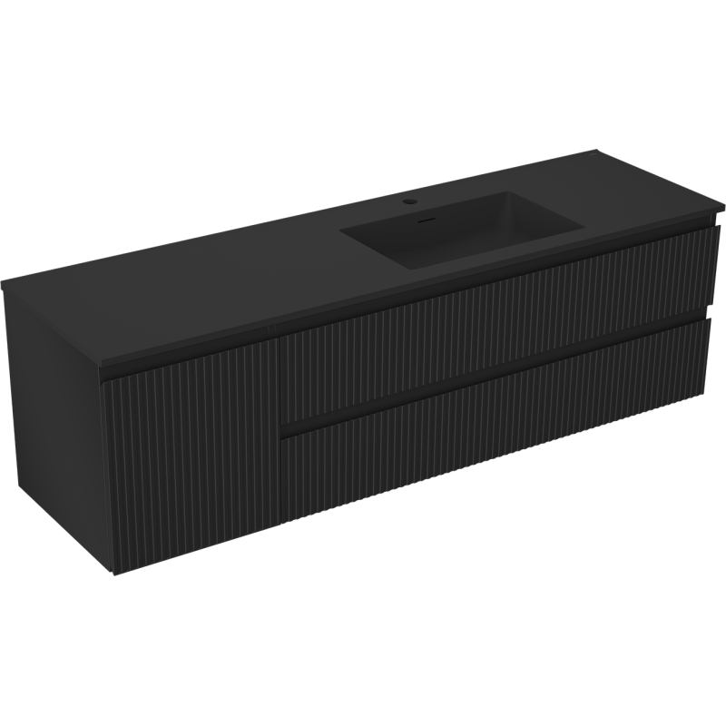 Mexen Rivel шкаф за баня 160 см с мивка Otis дясна, 2S, 1D, релефна, черна мат - 91A23-16047-3-BBFFF71-W18P71