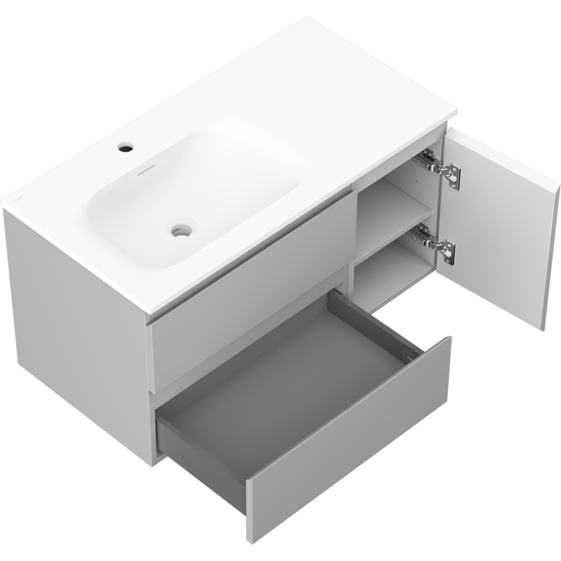 Mexen Orio шкафче за баня 90 см с мивка Vela лява, 2S, 1D, сив мат/бял мат - 91A13-09047-3-BBFFF62-W23L01