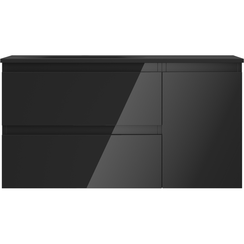 Mexen Orio шкаф за баня 90 см с мивка Vela лява, 2S, 1D, черен гланц/черен мат