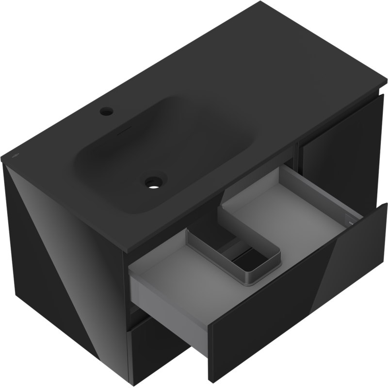 Mexen Orio шкаф за баня 90 см с мивка Vela лява, 2S, 1D, черен гланц/черен мат