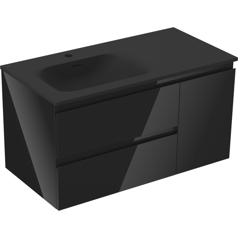 Mexen Orio шкаф за баня 90 см с мивка Vela лява, 2S, 1D, черен гланц/черен мат