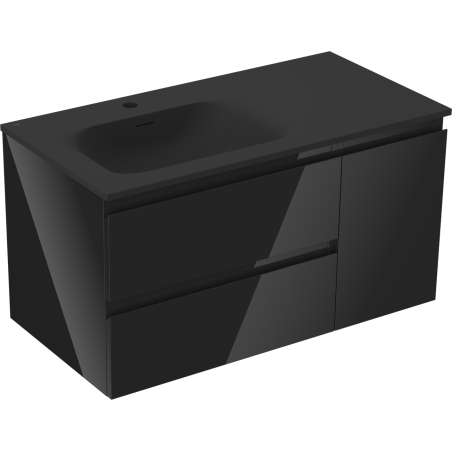 Mexen Orio шкаф за баня 90 см с мивка Vela лява, 2S, 1D, черен гланц/черен мат