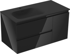 Mexen Orio шкаф за баня 90 см с мивка Vela лява, 2S, 1D, черен гланц/черен мат