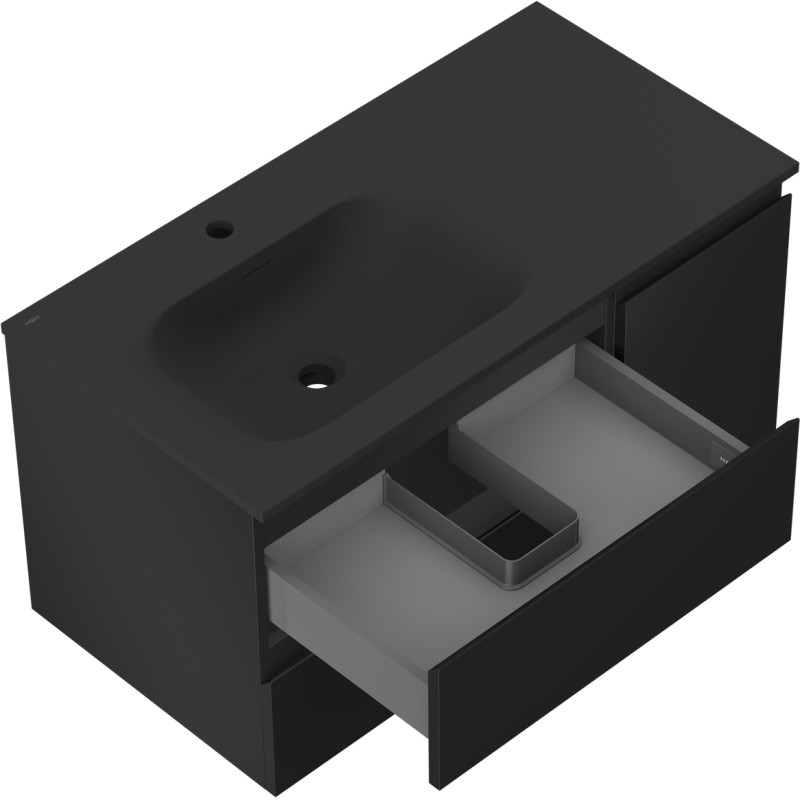 Mexen Orio баня шкаф 90 см с мивка Vela лява, 2S, 1D, черна мат - 91A13-09047-3-BBFFF71-W23L71